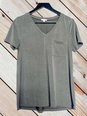 Charming Charlie Olive Green V-Neck Short Sleeve Pocket Tee